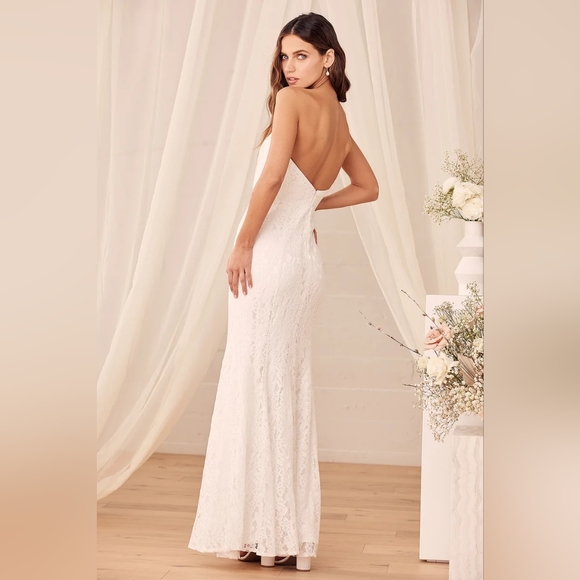 Lulu's Always Believe White Floral Lace Strapless Mermaid Maxi Dress XS - Picture 3 of 7